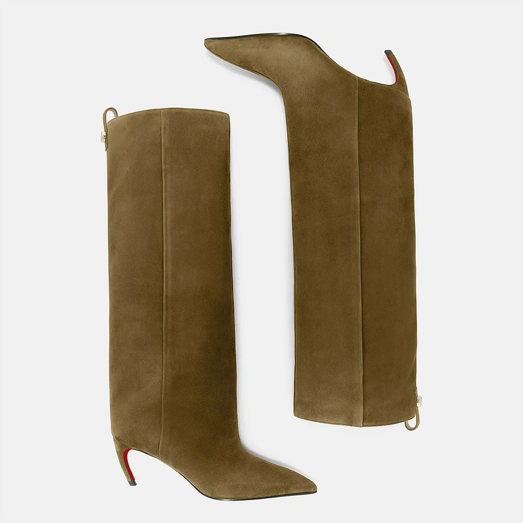 70mm Women's Pointed Toe Stiletto Heel  Red Bottom Knee Boots-MERUMOTE