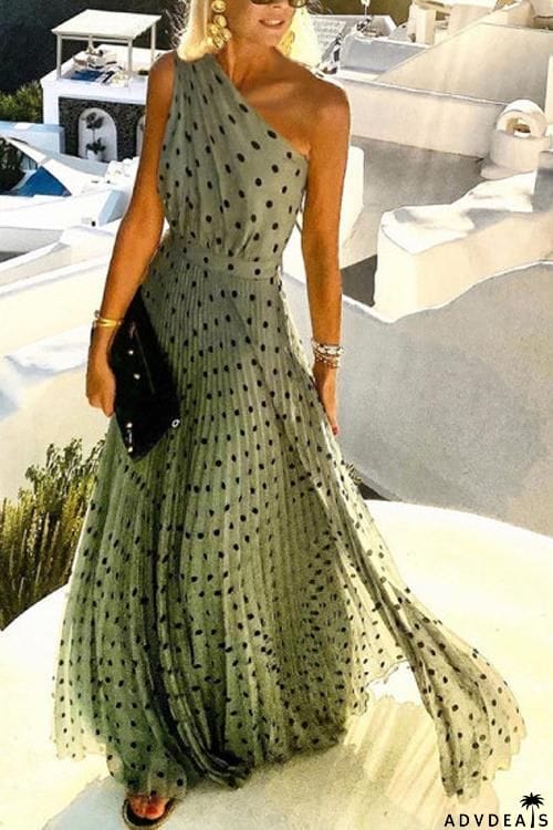 Dot Print One Shoulder Maxi Dress
