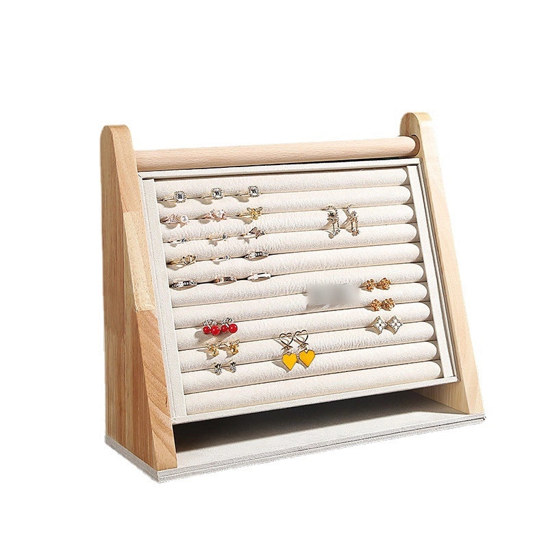 Retro Solid Color Solid Wood Flannel Jewelry Rack