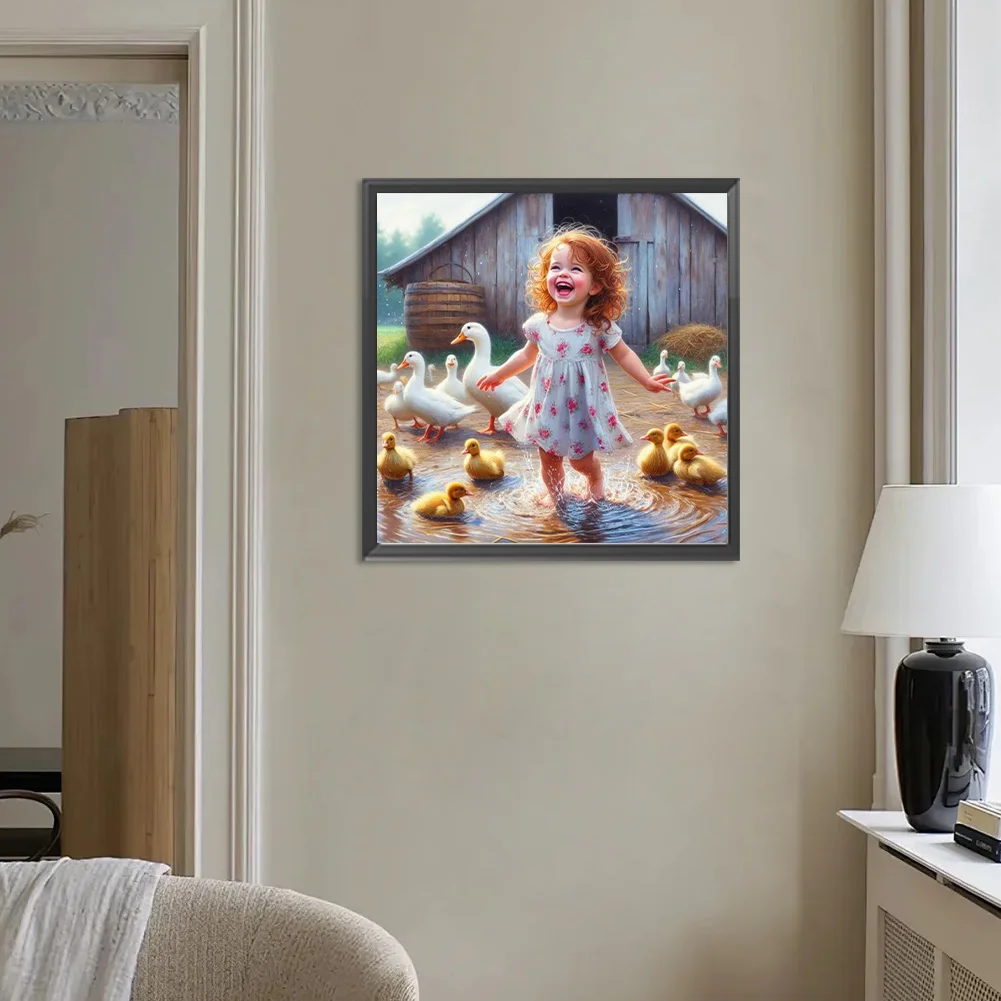 Diamond Painting - Full Round Drill - Farm Duck Girl(Canvas|30*30cm)