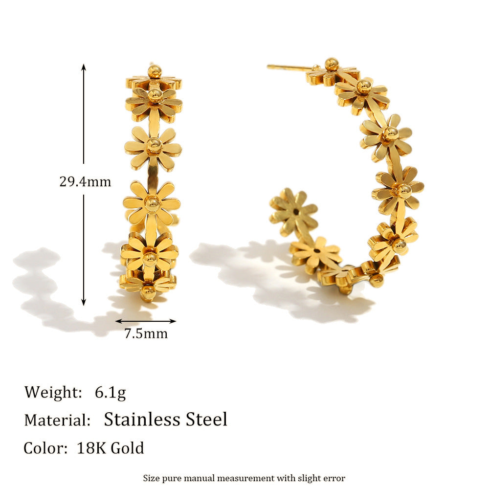 Ins Style Fashion Retro Earrings Stainless Steel 18K Gold Plated Flower C-Shaped Earrings For Women