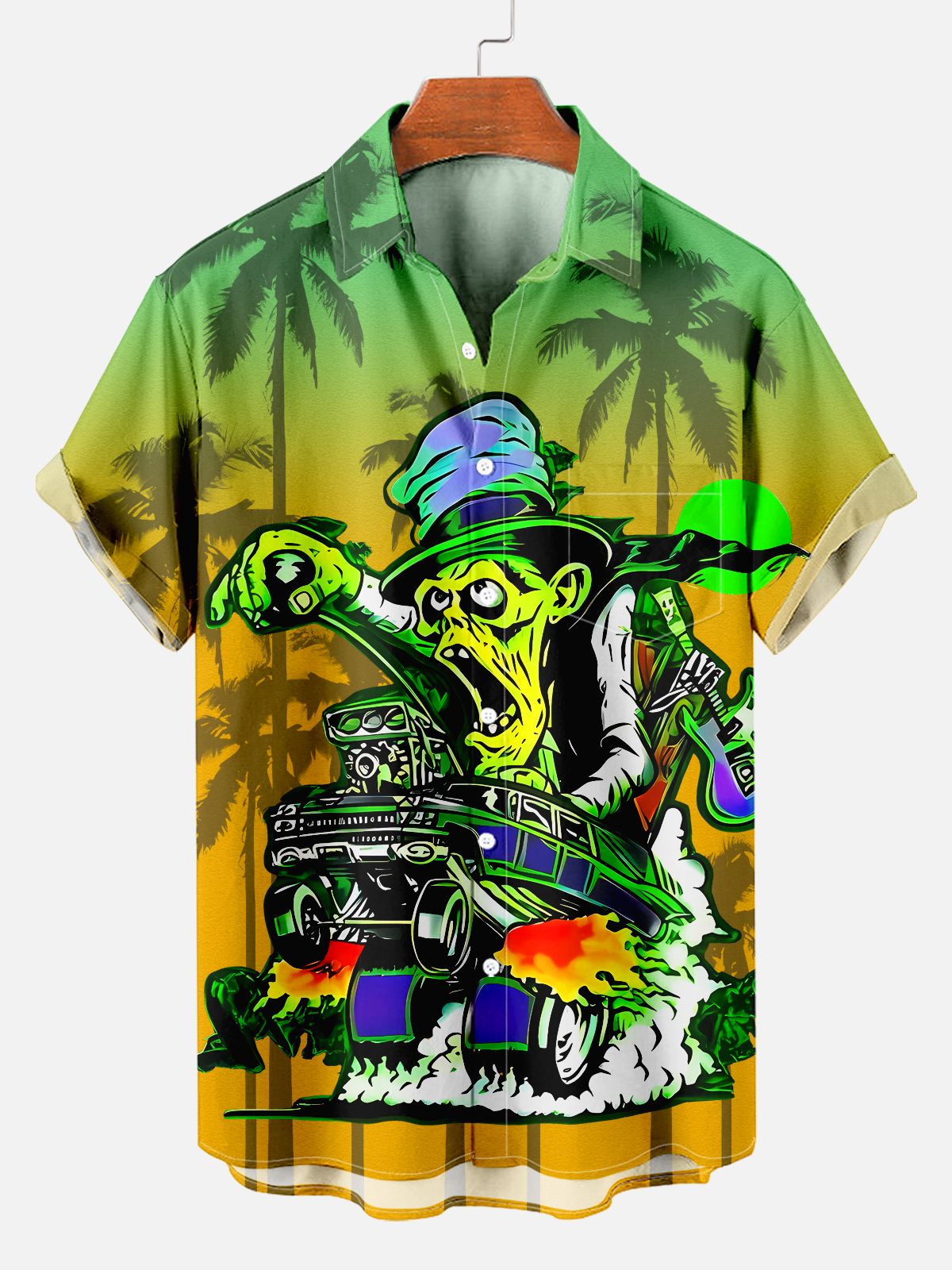 Men's Hawaiian modified car print shirt