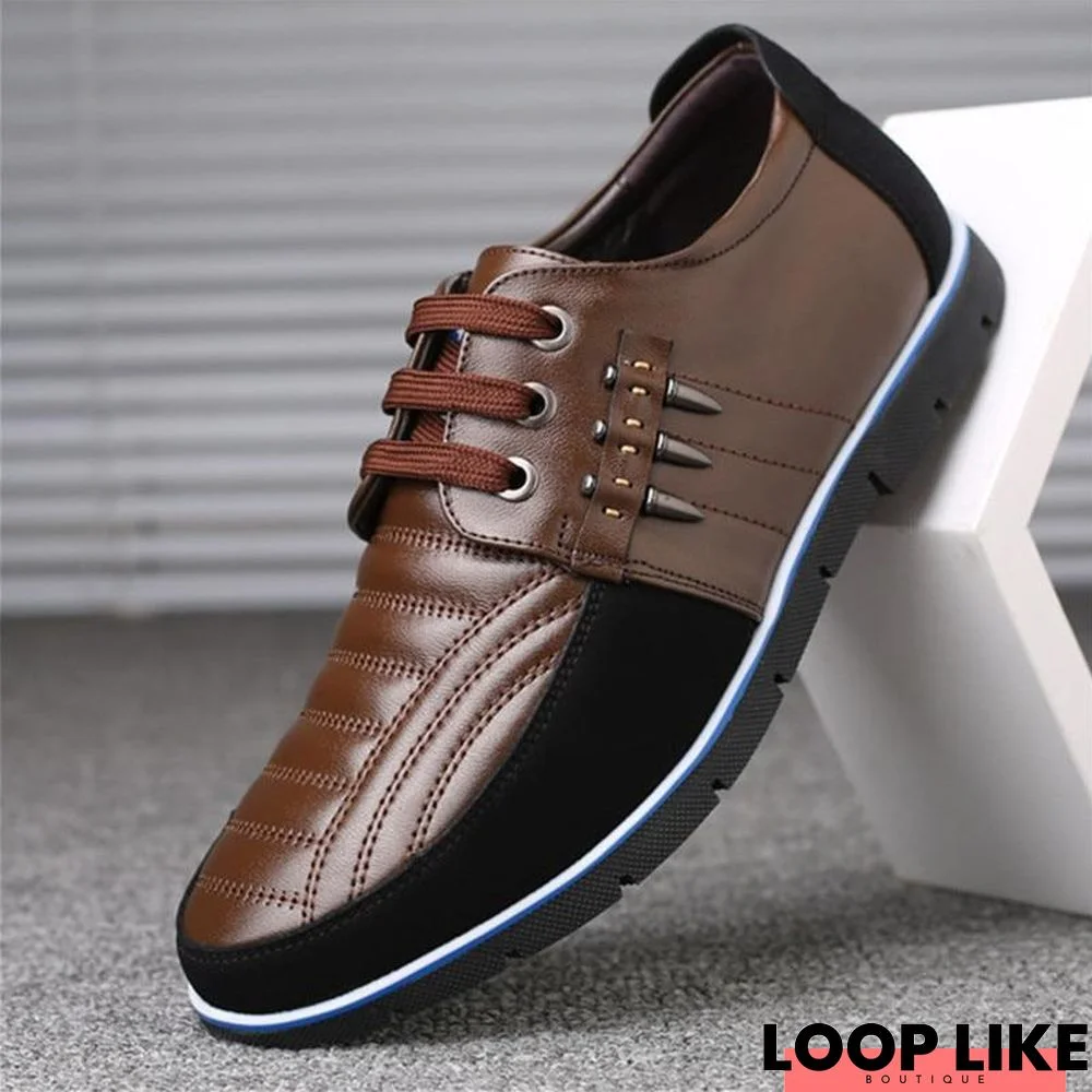 Men Genuine Leather Shoes Design Elastic Band Solid Tenacity Comfortable Men's Shoes