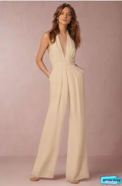Solid Color Halter Wide Leg Pants Jumpsuit
