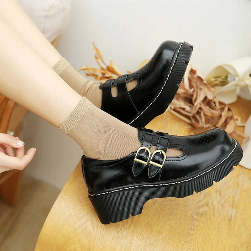 Back to College Japanese Literary Retro Lolita Women Pumps Mary Janes Shoes Round Toe Student Girl Platform T-Strap Buckle Bullock Shoes