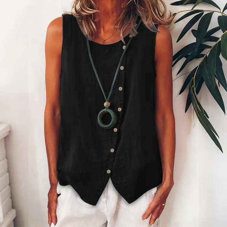Women's Solid Color Button-down Loose Sleeveless Vest