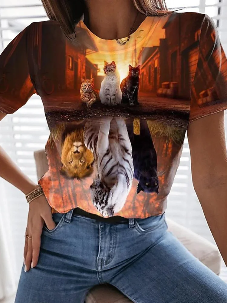 The Three Cat Musketeers Printed Casual Tee