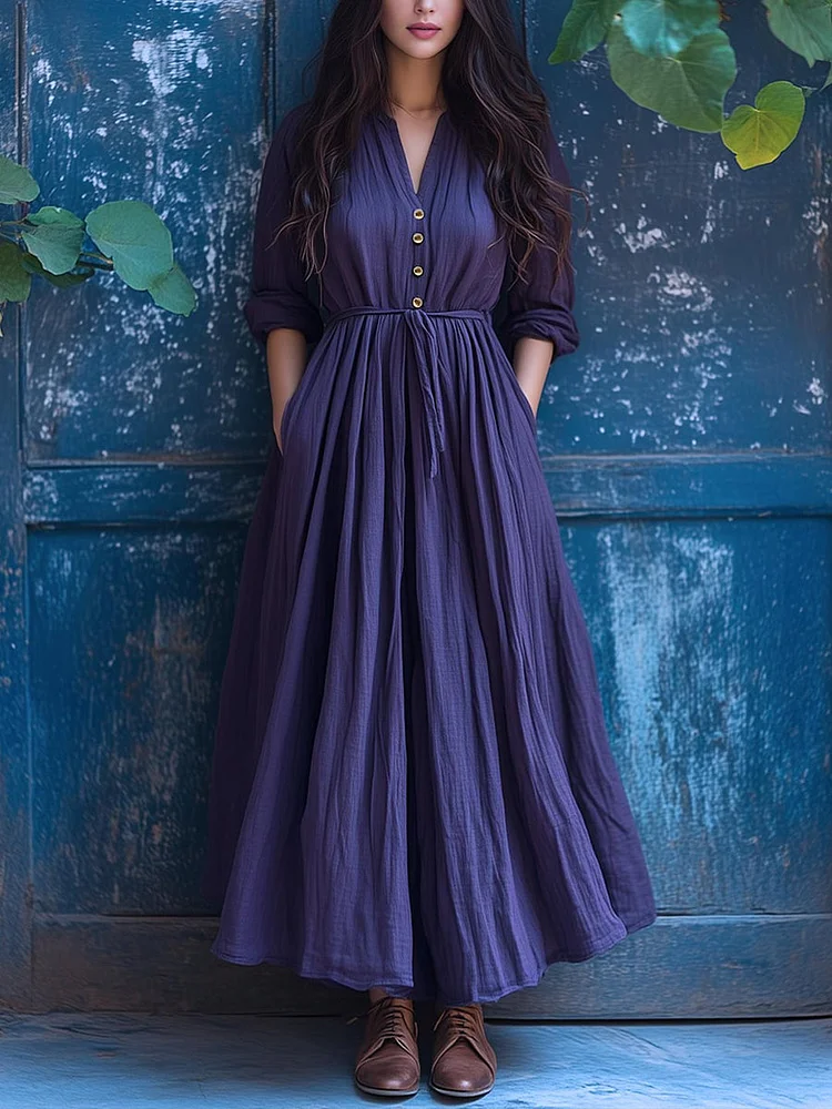 Women's Vintage V Neck Print Dress
