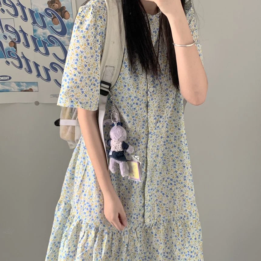 Short-Sleeve Floral Print Midi Dress YP2901