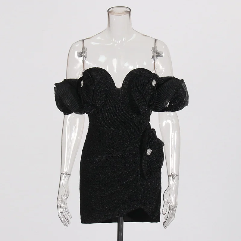 Zingj Sexy Shoulder Bra Skirt 2025 New Niche Splicing Diamond Design Short Dress Woman