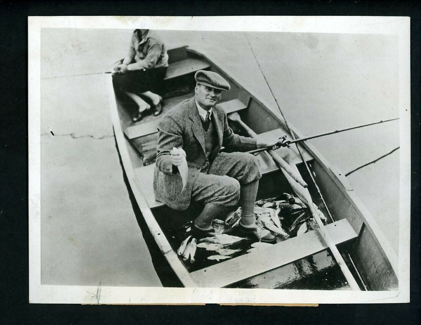 Walter Johnson fishing in Biloxi 1930 Type 1 Press Photo Poster painting Washington Senators