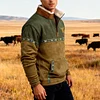 💥 2025 Hot Sale!Men's Western Fleece Jacket Cowboy Bull Head Print Pullover 1/4 Zip Stand Collar LongSleeve Sweatshirts
