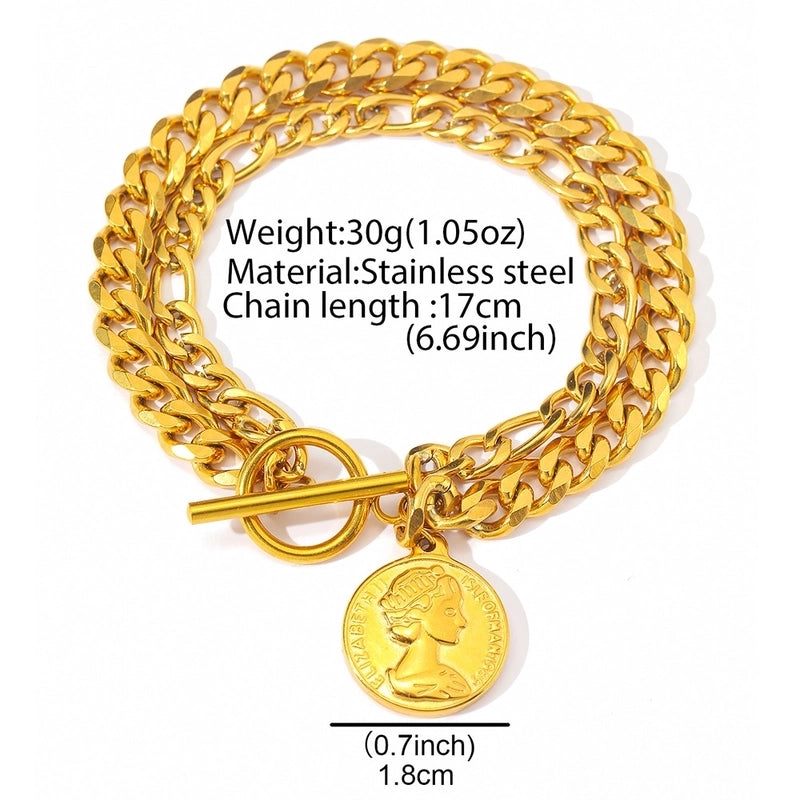 Retro Human Round Letter 304 Stainless Steel Gold Plated Cuban Link Chain Curb Chain Bracelets In Bulk