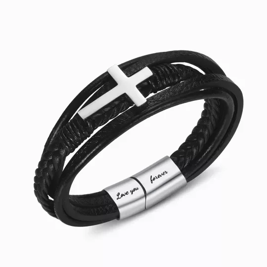 To My Man Pray Through It Leather Cross Bracelet Gifts for Him