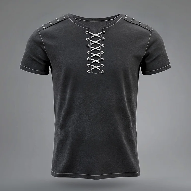 Okaywear Strappy Studded Decor Washed Short Sleeve T-Shirt Okaywear