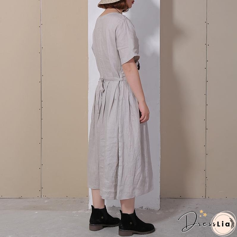 Women Summer Casual Solid Pullover Loose Short Sleeve Maxi Dress