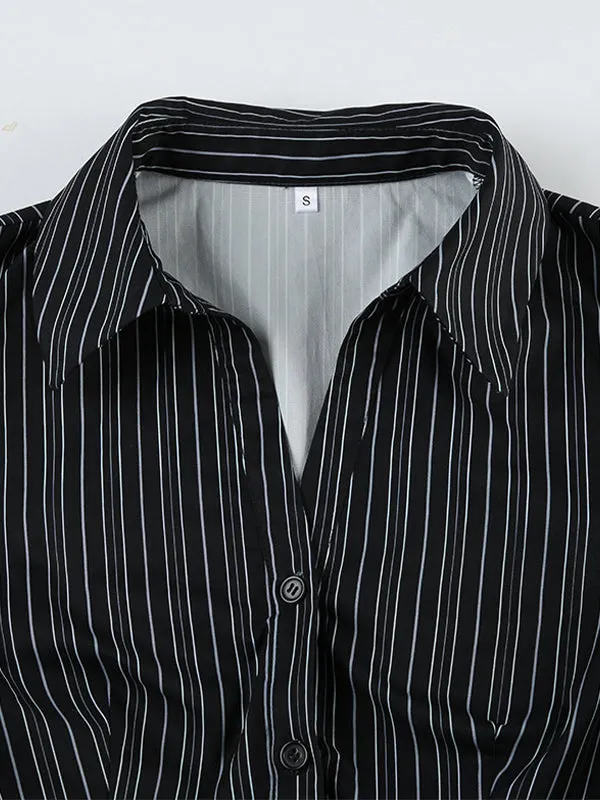 Brownm Vintage Stripe V Neck Slim Fit Long Sleeve Shirt