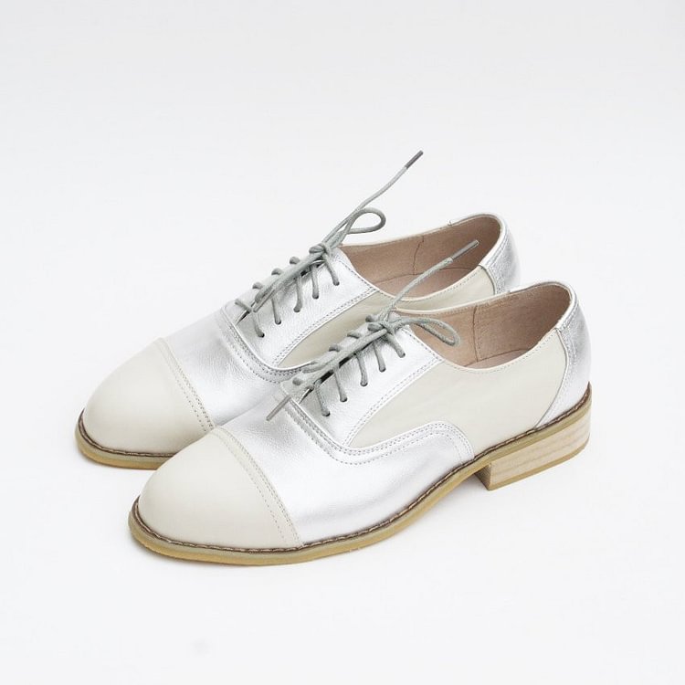 Silver Comfortable Vintage Shoes Women's Brogues |FSJ Shoes