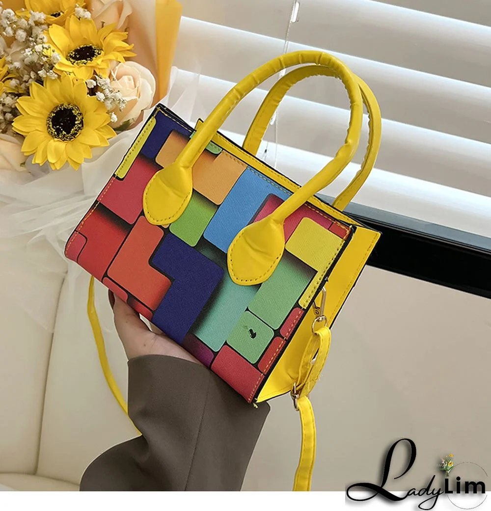 Contrast color hand-held one-shoulder small square bag geometric horizontal Casual one-shoulder messenger bag