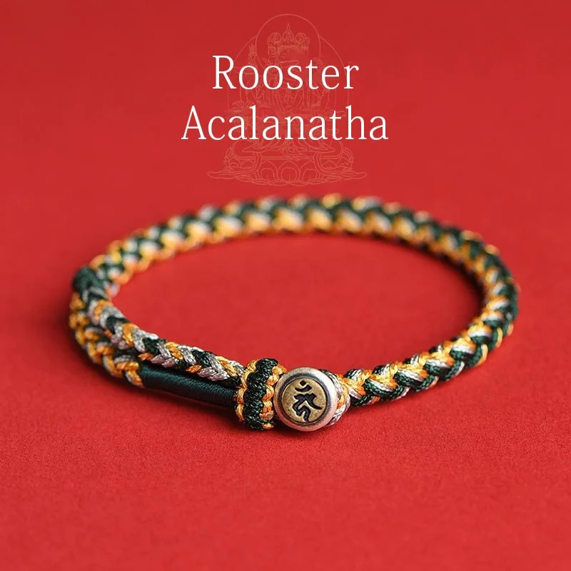 Handmade 925 Sterling Silver Year of the Dragon Chinese Zodiac Natal Buddha Protection Rope Bracelet