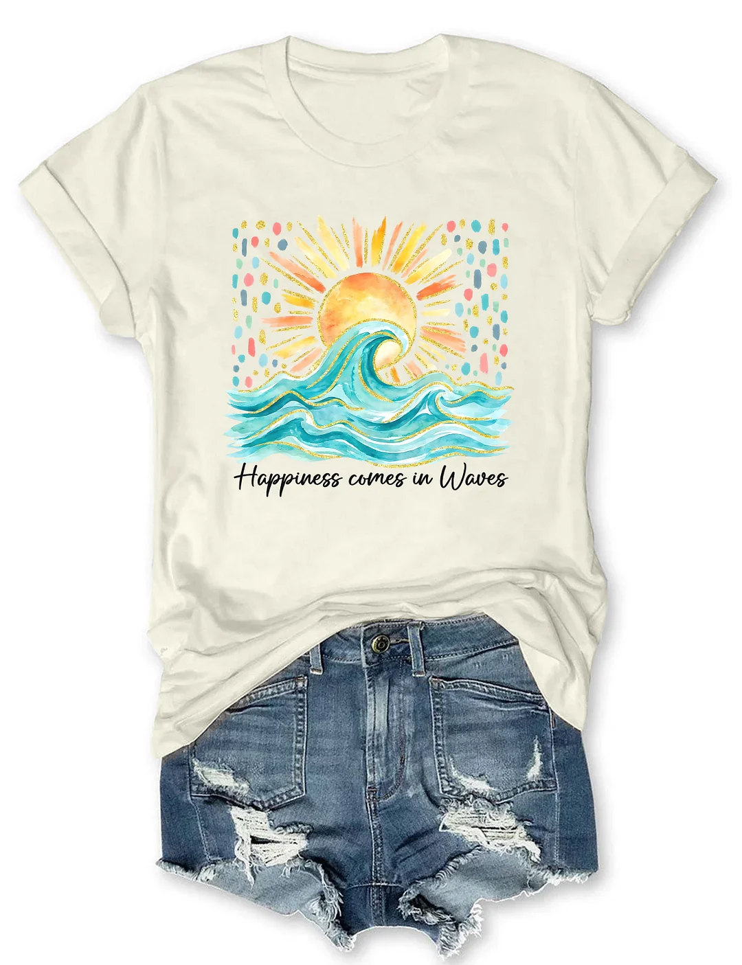 Happiness Comes In Waves Summer Beach T-shirt