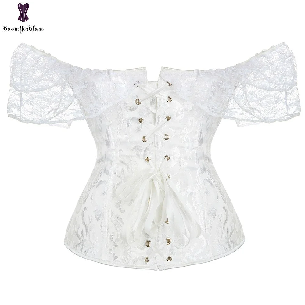 Women Short Sleeve Corset Solid Color Tie-up Boat Neck Close-fitting Crop Tops Cropped White Black