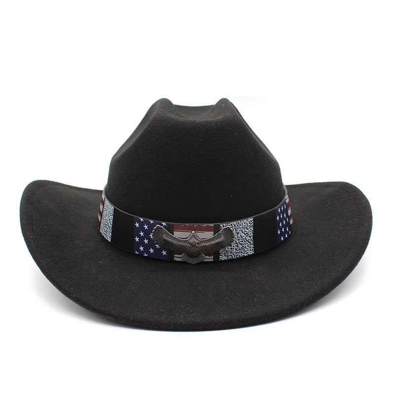 Punk Western Cowboy Felt Hat-Black