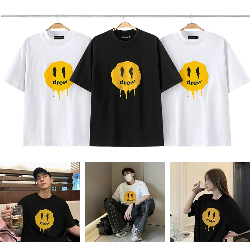 DREW Dissolved Smiling Couple HOUSE Loose Round Neck Short-sleeved T-shirt