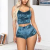 Femme 2 Pi&egrave;ces Set Pyjama Moulant en Velours 