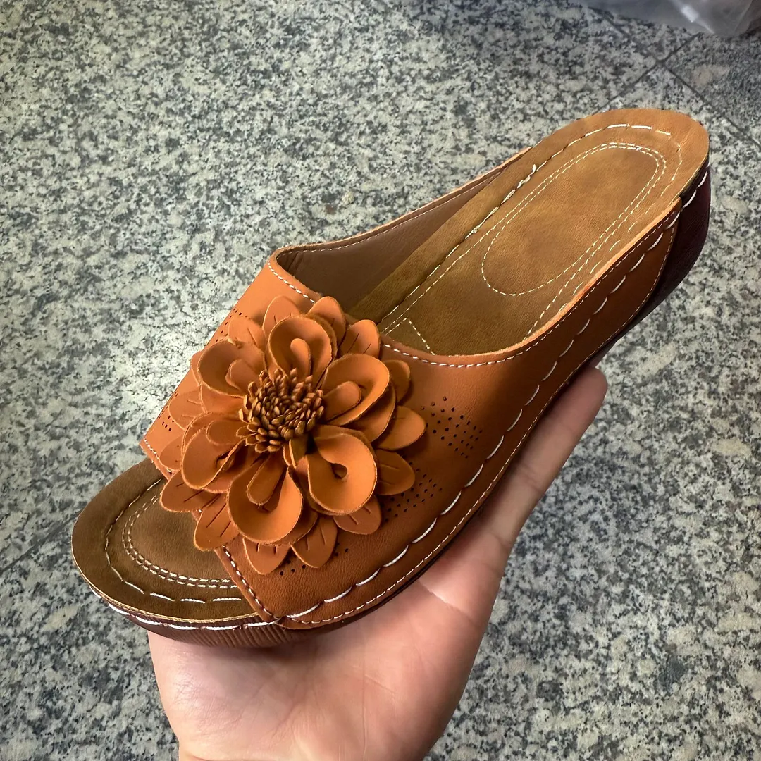 Breakj Breakj Summer New Large-Size Lady Thick-Soled Sandals Help Flowers Decorated With Ultra-Light Polyurethane Soles