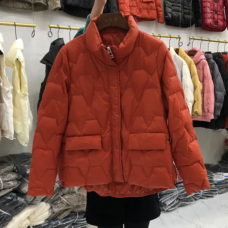 Ailegogo Ultra Light Down Jacket Winter Women Stand Collar Feather Puffer Coat 90% White Duck Down Parkas Solid Color Outerwear