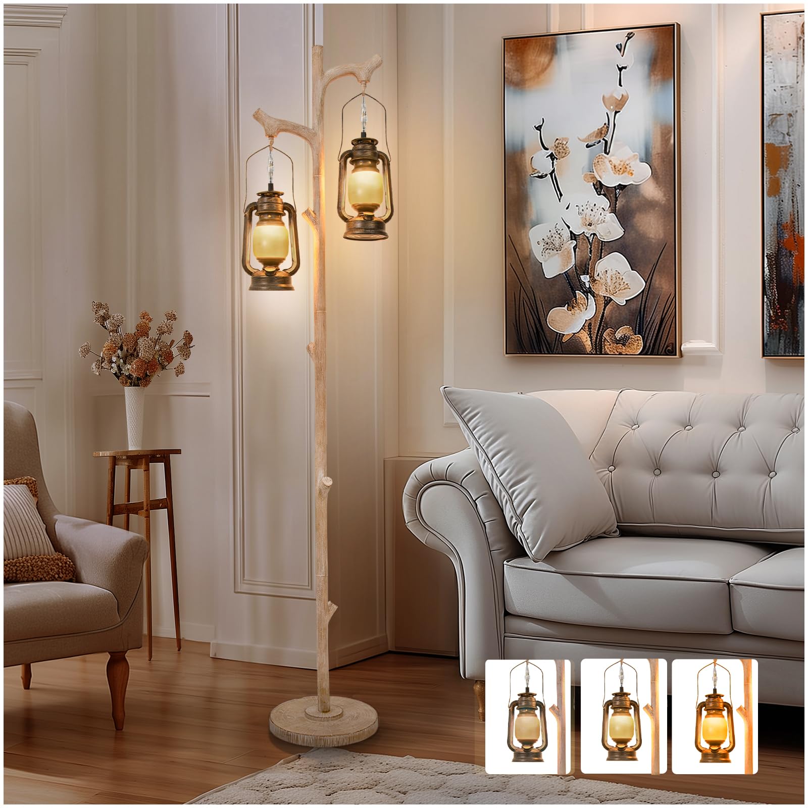 68" Vintage Dimmable Floor Lamp with Wood Finish