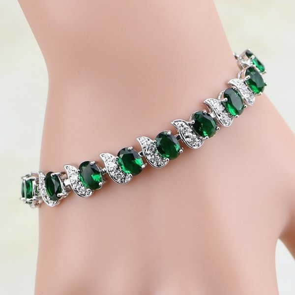 Natural Green Emerald WhiteTopaz Silver Charm Bracelet For Women Jewelry - Shop Trendy Women's Fashion | TeeYours