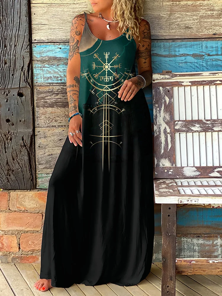 Viking Compass City Moonlight Print Slip Maxi Dress