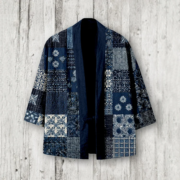 Vintage Japanese Sashiko Patchwork Linen Kimono Cardigan