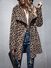 Leopard Print Lapel Long Sleeve Warm Coat
