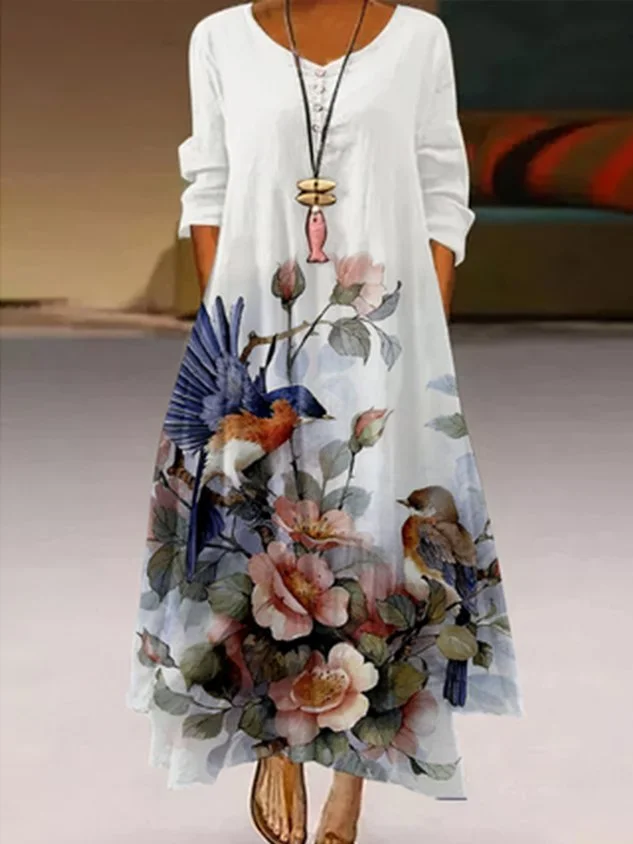 Loosen Vacation Crew Neck Dresses