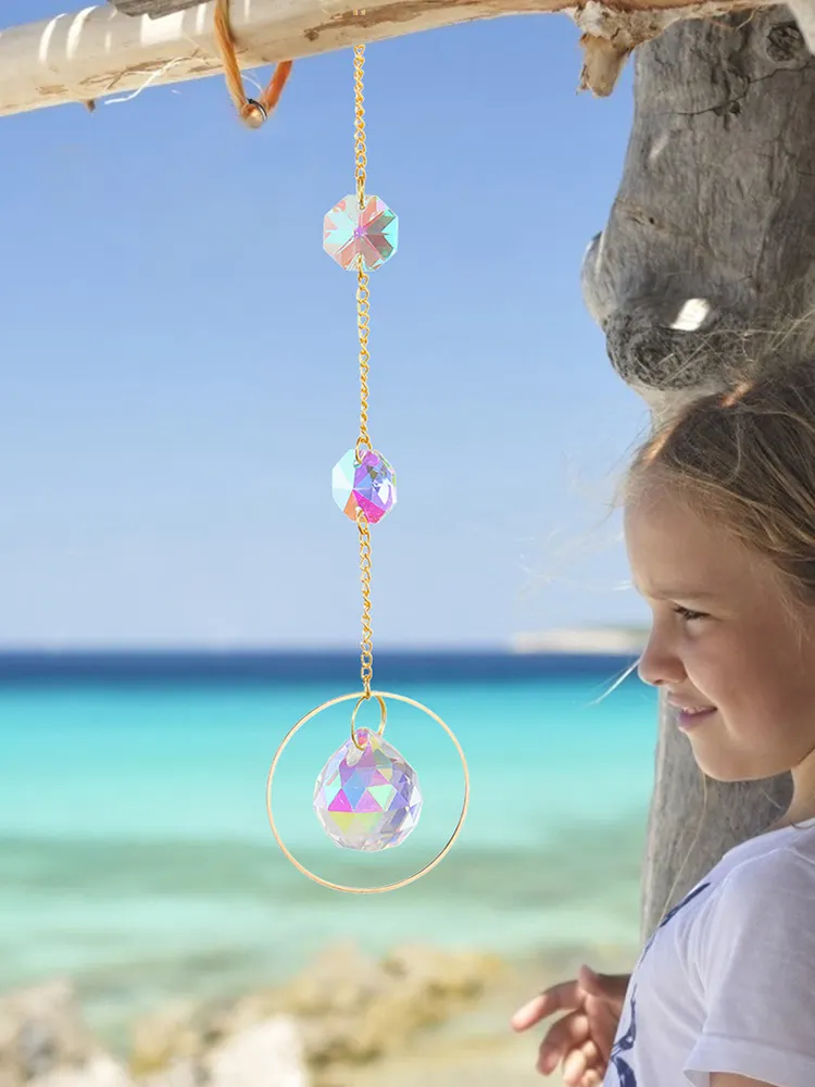 1/5pcs Hanging Moon Sun Heart Ball Light Catcher Crystal Outdoor Wind Chime