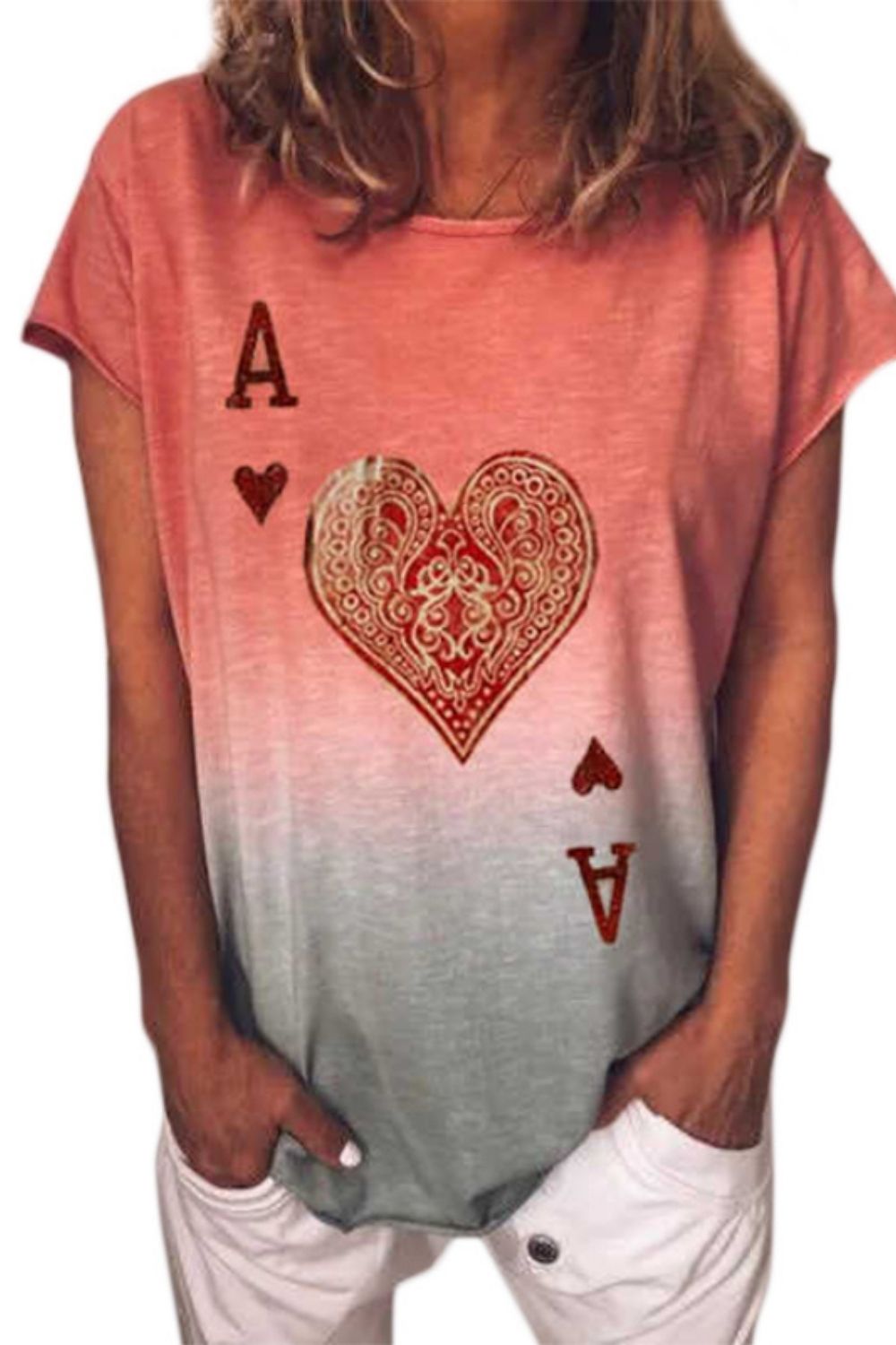 Women's Valentine's Day Unique Heart-Shaped T-Shirt Hearts Short Sleeves Round Neck Sweatshirt H9