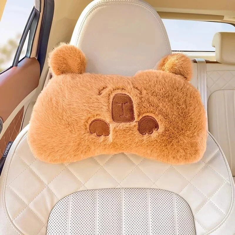 Thickened for All Seasons Plush Capybara Headrest Car Seat Heated Lumbar Integrated Cushion Supplies