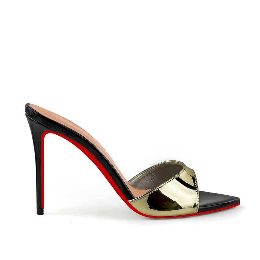 120mm/100mm Women's Sandals Strap Pointed Toe Stitching Mules Red Bottom Heels