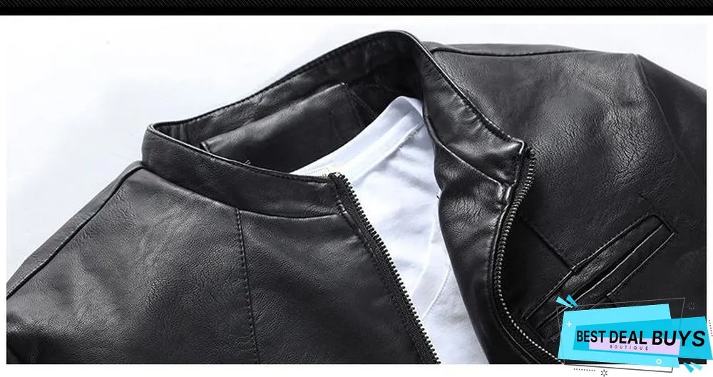 Men's Casual Zipper Pu Leather Jacket Motorcycle Leather Jacket Men Leisure Clothing Men's Slim Leather Jacket