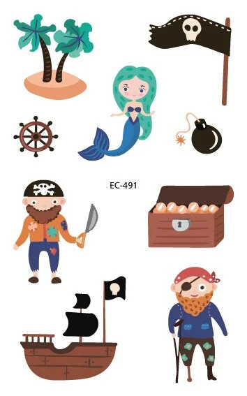 12 kinds Cartoon Pirates Temporary Tattoo Stickers for Kids faux tatouage temporaire Disposable Children Cute Boy Gift