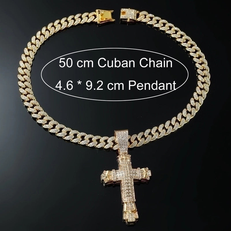 Hip-hop Cross Alloy Plating Inlay Rhinestones Men’s Pendant Necklace