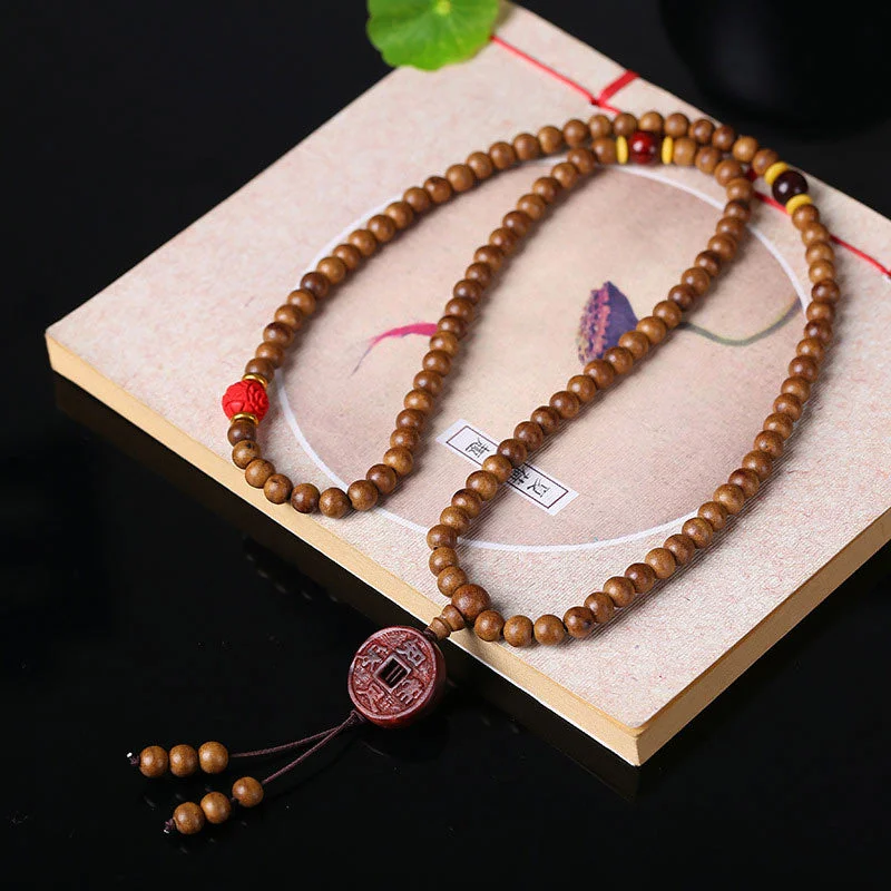 108 Mala Beads Agarwood White Jade Lotus Prayer Meditation Necklace Bracelet
