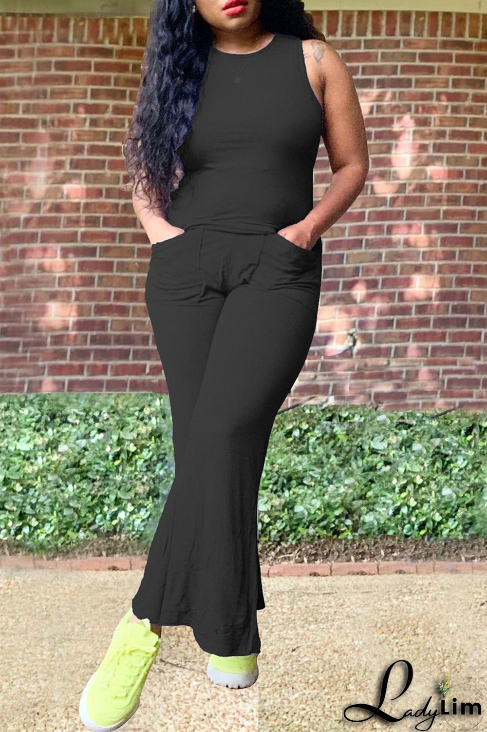 Purple Fashion Casual Solid Split Joint O Neck Sleeveless Two Pieces