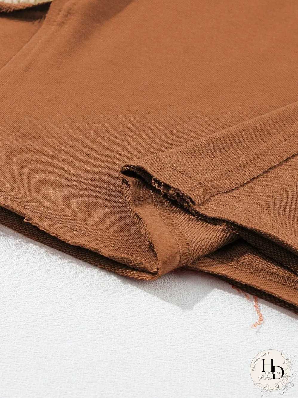 Chestnut Patchwork Colorblock Hoodie with Contrast Sleeves