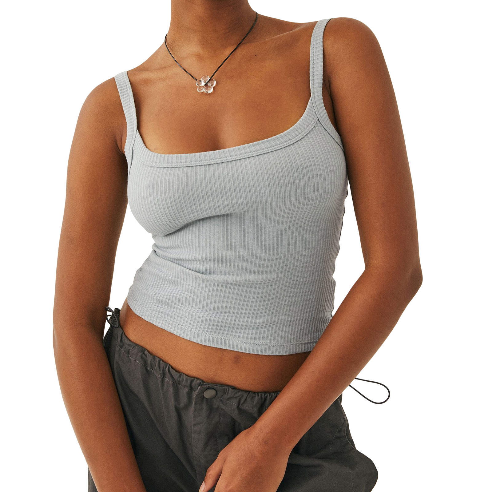 Querysynth Women´s Solid Color Tank Tops Basic Vest Ribbed Sleeveless U Neck Slim Fit Cropped Tops