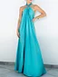 Backless Mesh Ruffle Trim See-Through Split-Side Tied Loose Sleeveless Halter-Neck Maxi Dresses