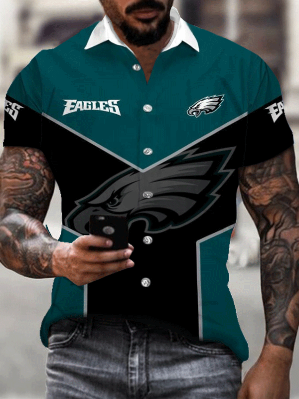 Lapel sports polo shirt, breathable and quick-drying EAGLES text printing